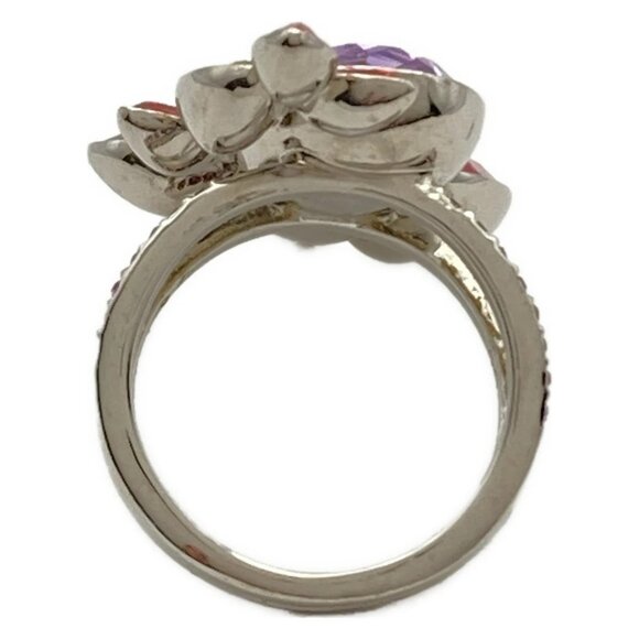 Auth SWAROVSKI - Silver Red Multi Swarovski Crystal Hardware Ring #6 1/2 - Picture 3 of 4